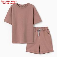 Костюм детский (футболка,шорты), цвет коричневый, рост 122