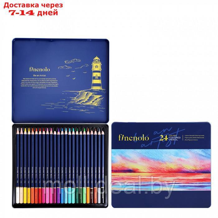Карандаши художественные 24 цвета, Finenolo, 3.8 мм, шестигранные, в металлическом пенале - фото 1 - id-p227102260