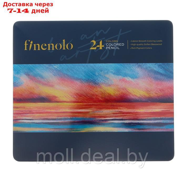 Карандаши художественные 24 цвета, Finenolo, 3.8 мм, шестигранные, в металлическом пенале - фото 3 - id-p227102260