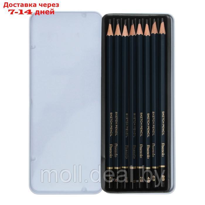 Набор карандашей чернографитных разной твердости Finenolo Sketch, 8 штук, 8B-2H, в металлическом пенале - фото 4 - id-p227102262