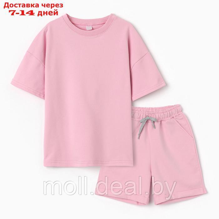 Костюм детский для девочки (футболка,шорты), цвет розовый, рост 110 - фото 1 - id-p227083629