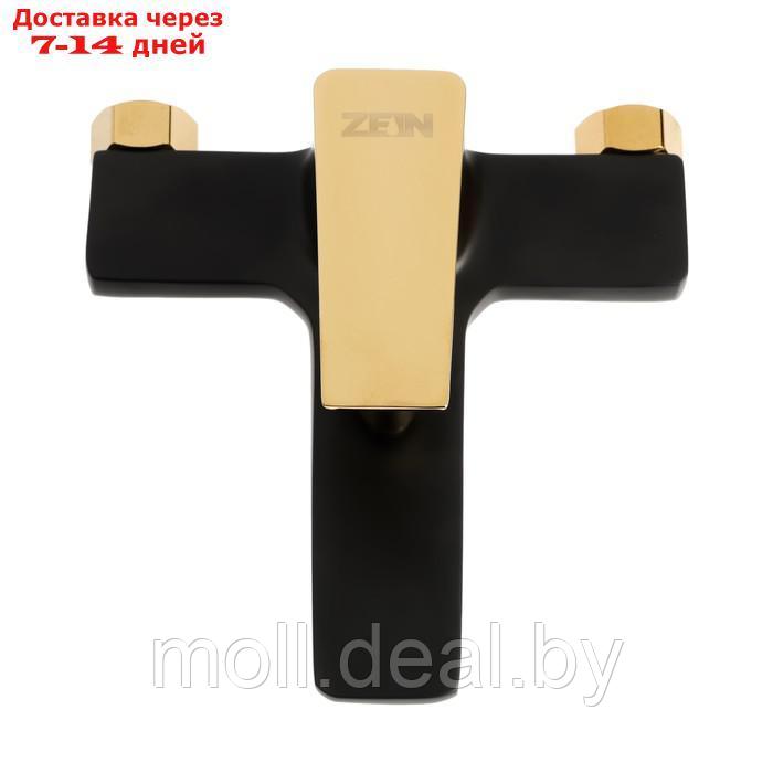 Смеситель для ванны ZEIN Z3890, однорычажный, лейка 3 режима, шланг, держатель, черный/gold - фото 3 - id-p226890336