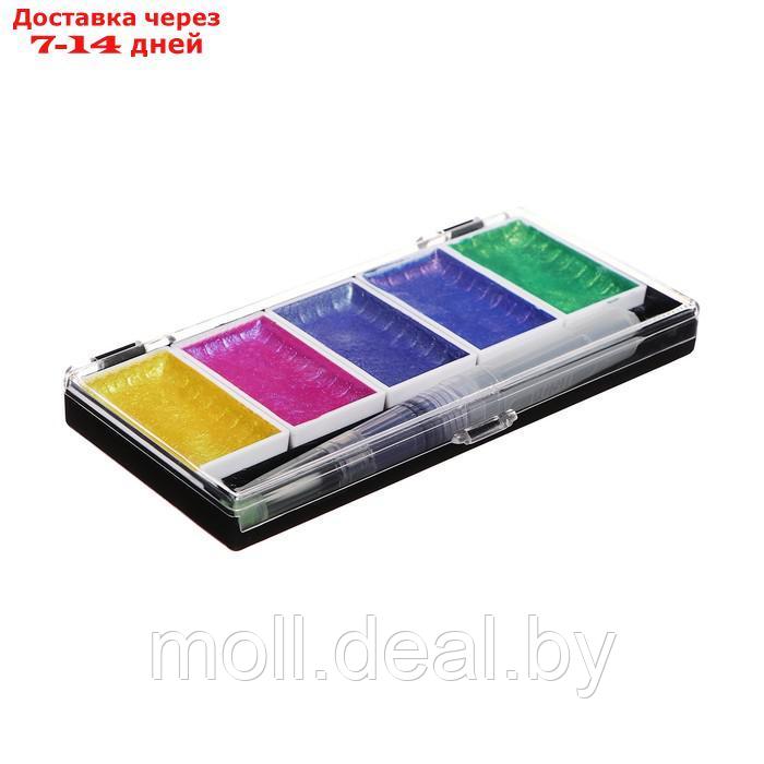 Краски акварельные перламутровые 5 цветов + кисть в пластиковой коробке SS-5 - фото 3 - id-p227079658