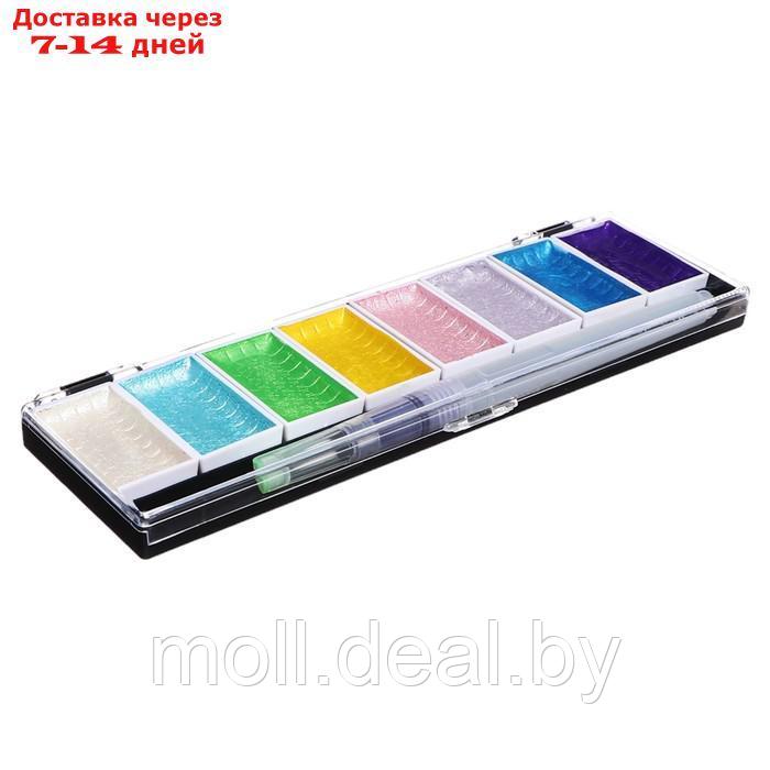 Краски акварельные перламутровые 8 цветов + кисть в пластиковой коробке PG-8 - фото 3 - id-p227079659