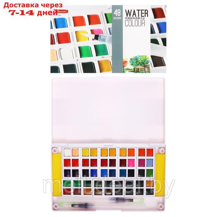 Краски акварельные 48 цветов + 2 штуки кисти в пластиковой коробке GTS-48 - фото 1 - id-p227079660