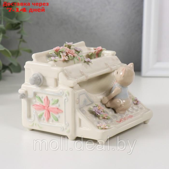 Сувенир керамика музыкальный "Котёнок с цветочной печатной машинкой" 9х11х7,5 см - фото 1 - id-p227080649