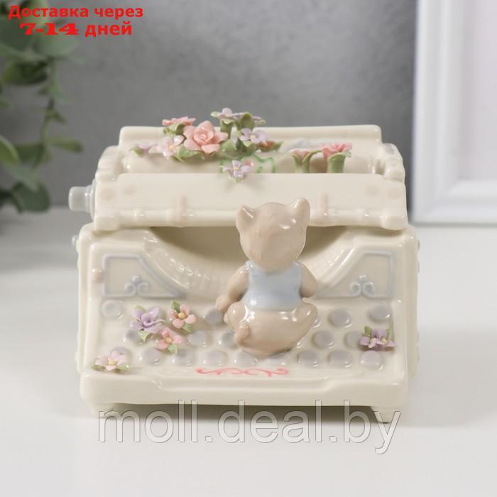 Сувенир керамика музыкальный "Котёнок с цветочной печатной машинкой" 9х11х7,5 см - фото 2 - id-p227080649