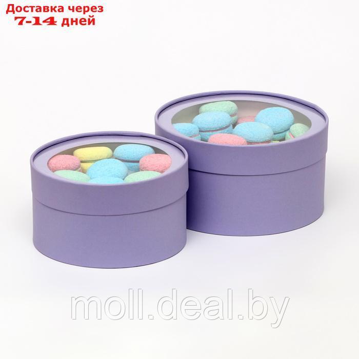 Набор 2 в 1 круглых коробок с окном, бледно-фиолетовый, 21 х 11 - 18 х 10 см - фото 1 - id-p226885491