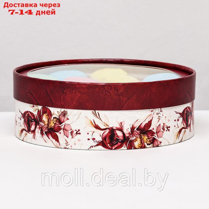 Коробка для макарун тубус с окном "Цветы", бело-бордовый 20 х 6 см - фото 1 - id-p227075710