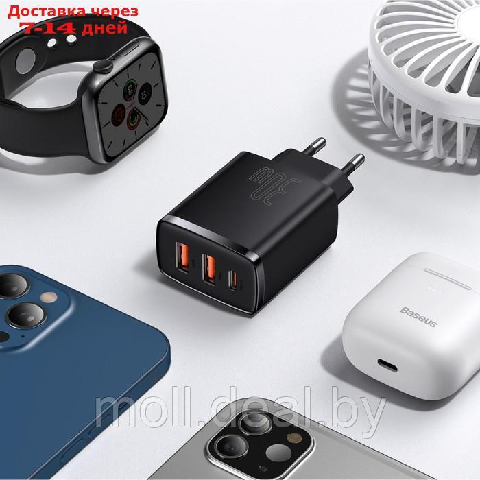 Зарядное устройство Baseus Compact Quick Charger 2*USB+USB-C, 3A, 30W, черный - фото 8 - id-p227090613