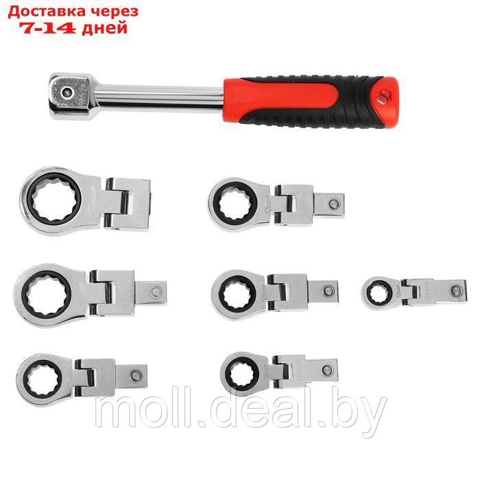 Набор трещоточных ключей ТУНДРА, CrV, сменные поворотные головки 8 - 19 мм, 72 зуба, 8 шт. - фото 2 - id-p226890357