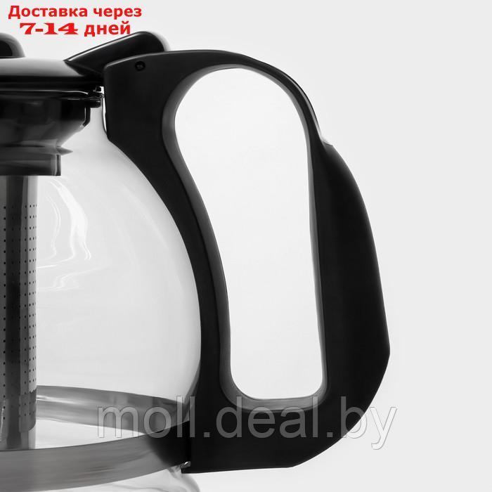 Чайник стеклянный заварочный Доляна "Иллюзия", 1,5 л, с металлическим ситом, цвет чёрный - фото 3 - id-p227076699