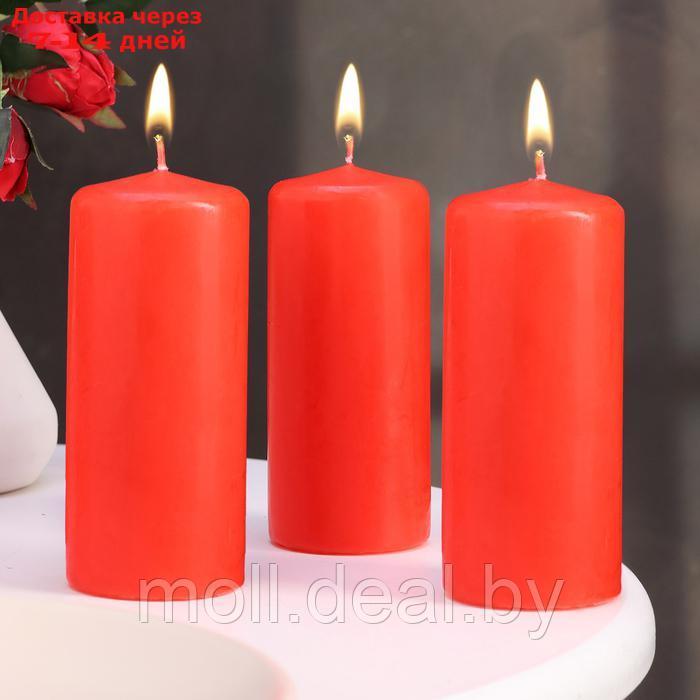 Набор свечей - цилиндров, 5х11,5 см, набор 3 шт, красная