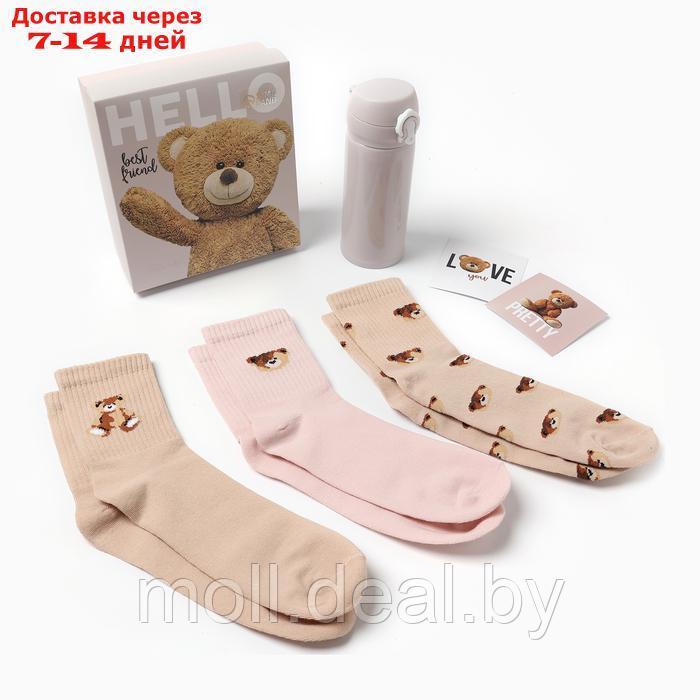 Подарочный набор термос и носки 3 пары KAFTAN "Hello", р. 36-37 (22-24 см) - фото 2 - id-p227084659