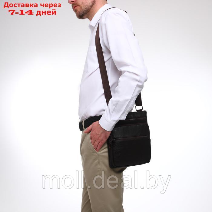 Сумка мужская на молнии Terra Dever, 2 кармана, длинный ремень, цвет коричневый - фото 6 - id-p226887446