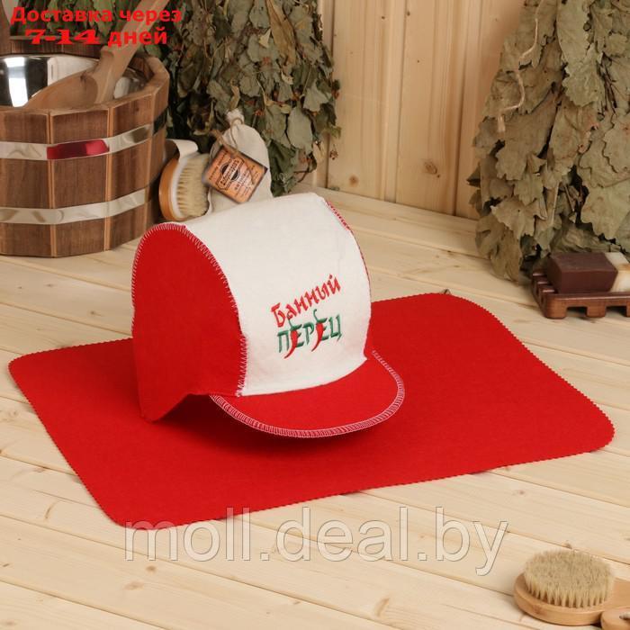 Набор для бани: шапка и коврик "Банный перец" красный - фото 1 - id-p227110656