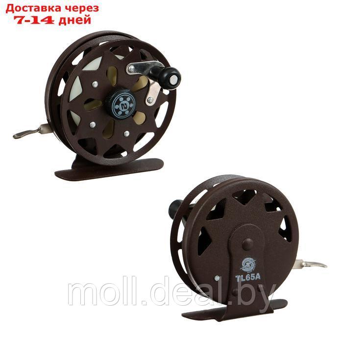 Катушка инерционная, металл, 2 подшипника, диаметр 6.5 см, цвет темно-коричневый, TL65A - фото 2 - id-p227089632