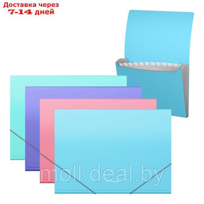 Папка-картотека, А4, 12 отделений, 600 мкм, ErichKrause "Diagonal Pastel", на резинке, тиснение, микс - фото 1 - id-p227079704