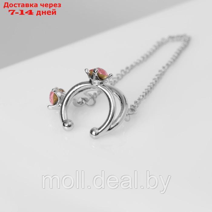 Серьга "Кафф" два кольца, цвет розовый в серебре - фото 3 - id-p227086660
