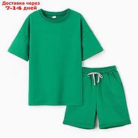 Костюм детский (футболка,шорты), цвет зеленый, рост 128