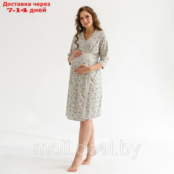 Комплект женский для беременных (сорочка/халат), цвет серый, размер 52 - фото 3 - id-p227087663