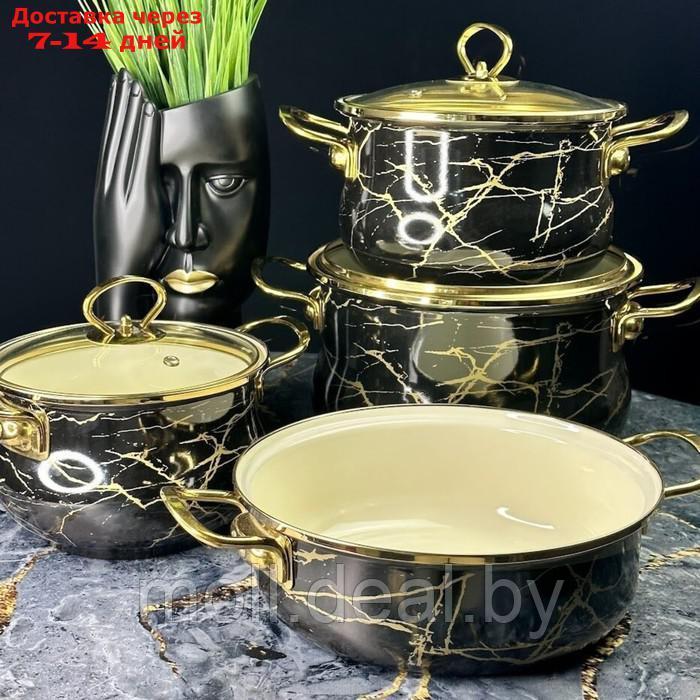 Набор эмалированной посуды из 7 предметов Lenardi "Чёрный мрамор" - фото 1 - id-p227095334