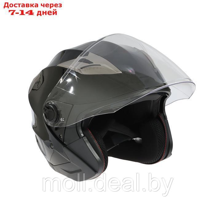 Шлем открытый с двумя визорами, размер XL, модель - BLD-708E, черный глянцевый - фото 5 - id-p227089664