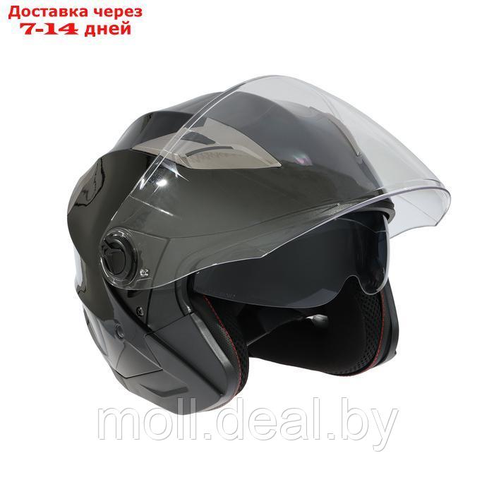 Шлем открытый с двумя визорами, размер XL, модель - BLD-708E, черный глянцевый - фото 6 - id-p227089664