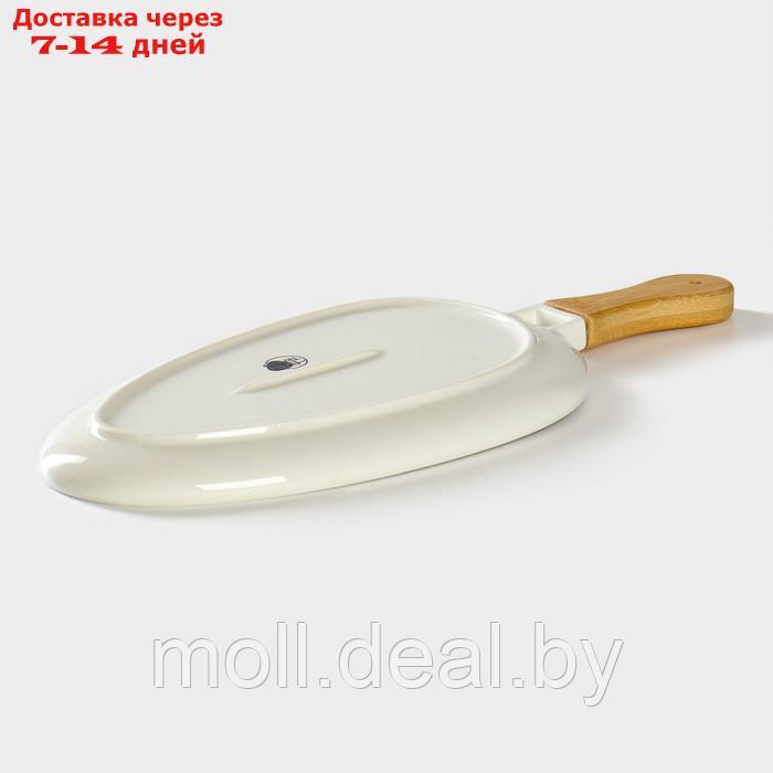 Блюдо фарфоровое для подачи с бамбуковой ручкой BellaTenero, 36,5×16×2 см, цвет белый - фото 3 - id-p227076756