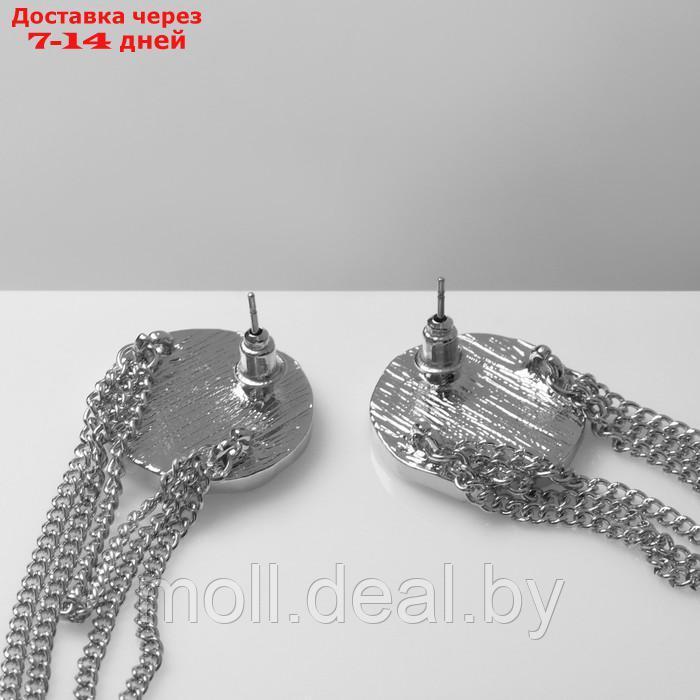 Серьги висячие "Диск" с цепями, цвет белый в серебре - фото 2 - id-p227086690