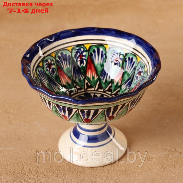 Конфетница Риштанская Керамика "Цветы", синяя 13 см, - фото 2 - id-p227076768