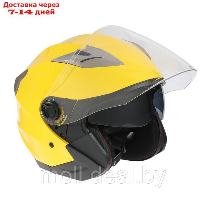 Шлем открытый с двумя визорами, размер M, модель - BLD-708E, желтый глянцевый - фото 6 - id-p227089682