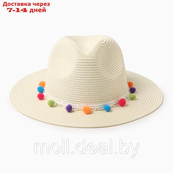 Шляпа женская с бомбошками, размер 54-56, цвет белый - фото 1 - id-p226886516