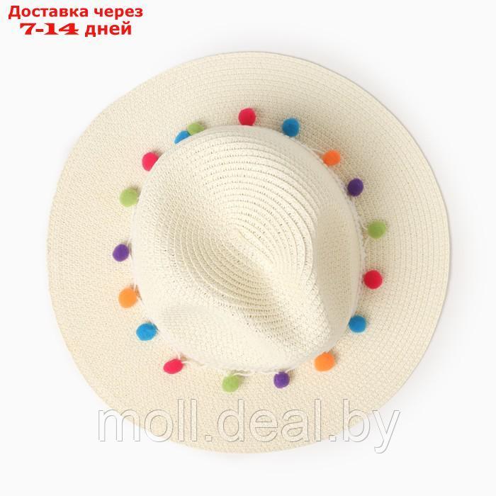 Шляпа женская с бомбошками, размер 54-56, цвет белый - фото 2 - id-p226886516