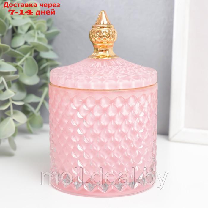 Шкатулка стекло "Ромбы и купол" розовый с золотом 14х8,2х8,2 см