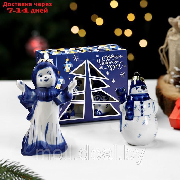 Набор ёлочных игрушек "Ангел и снеговик", гжель - фото 1 - id-p227093728