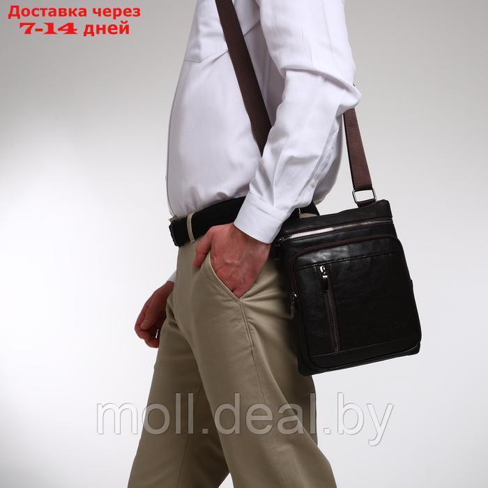Сумка мужская на молнии, 2 кармана, длинный ремень, цвет коричневый - фото 6 - id-p226887520