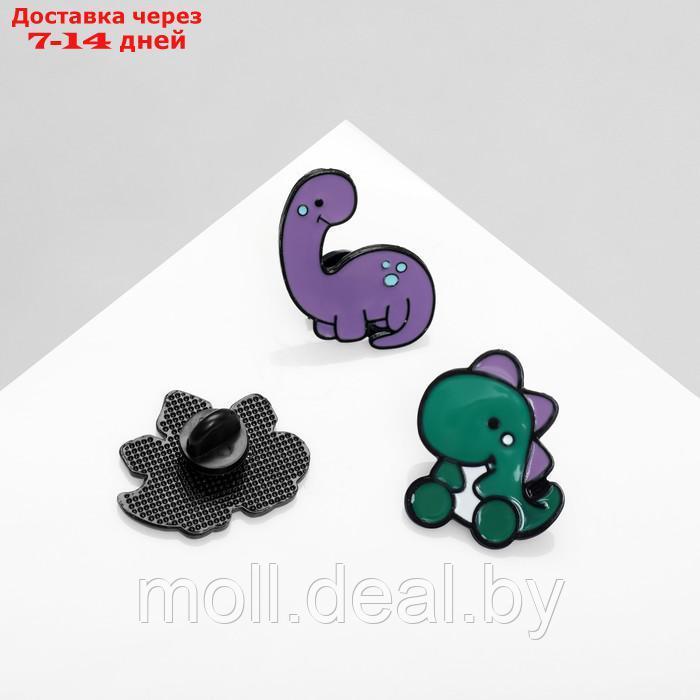 Набор значков (3шт) "Динозаврики", цветной в чёрном металле - фото 3 - id-p227087717