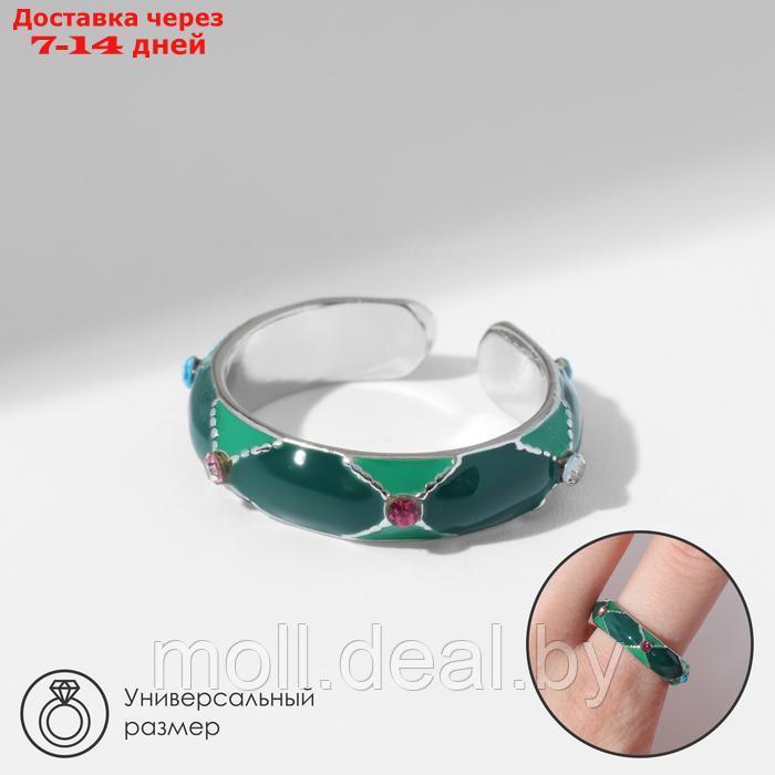 Кольцо "Орнамент" мульти, цвет зелёный в серебре, безразмерное - фото 1 - id-p227086745