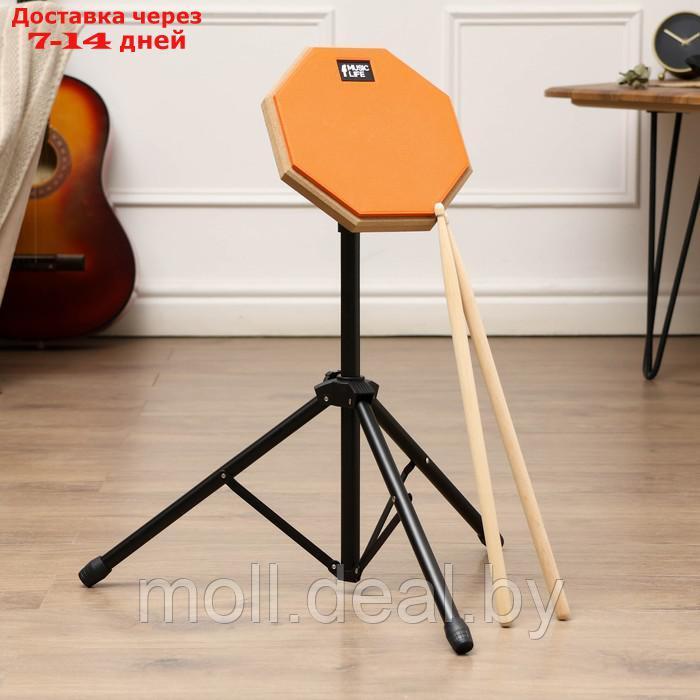Набор барабанщика Music Life: пэд 8 дюймов, стойка, барабанные палочки, оранжевый - фото 1 - id-p226888516