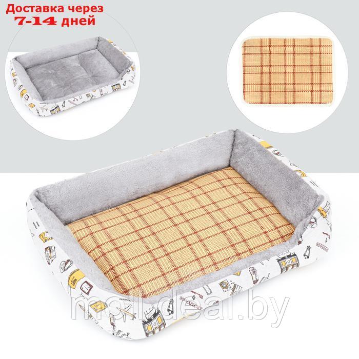 Лежанка для животных, двухсторонняя подушка, 60 х 45 х 15 см, серо-белая - фото 1 - id-p227087738