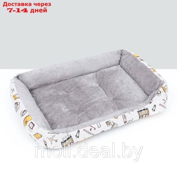 Лежанка для животных, двухсторонняя подушка, 60 х 45 х 15 см, серо-белая - фото 2 - id-p227087738