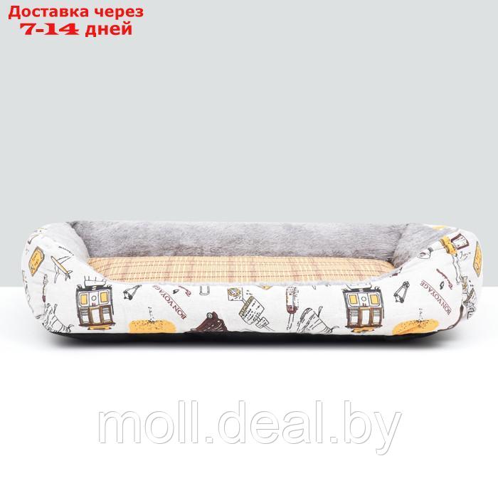 Лежанка для животных, двухсторонняя подушка, 60 х 45 х 15 см, серо-белая - фото 3 - id-p227087738