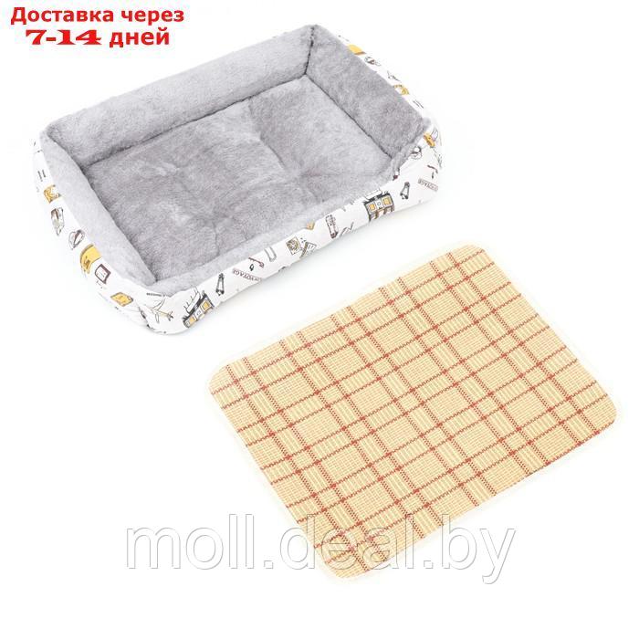 Лежанка для животных, двухсторонняя подушка, 60 х 45 х 15 см, серо-белая - фото 6 - id-p227087738