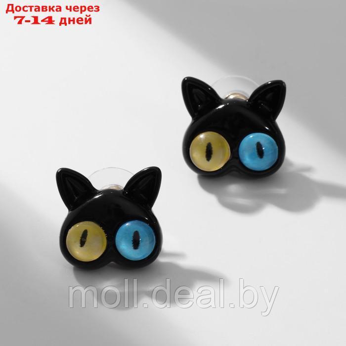Серьги с эмалью "Монстрики" кот, цвет чёрный - фото 1 - id-p227086758