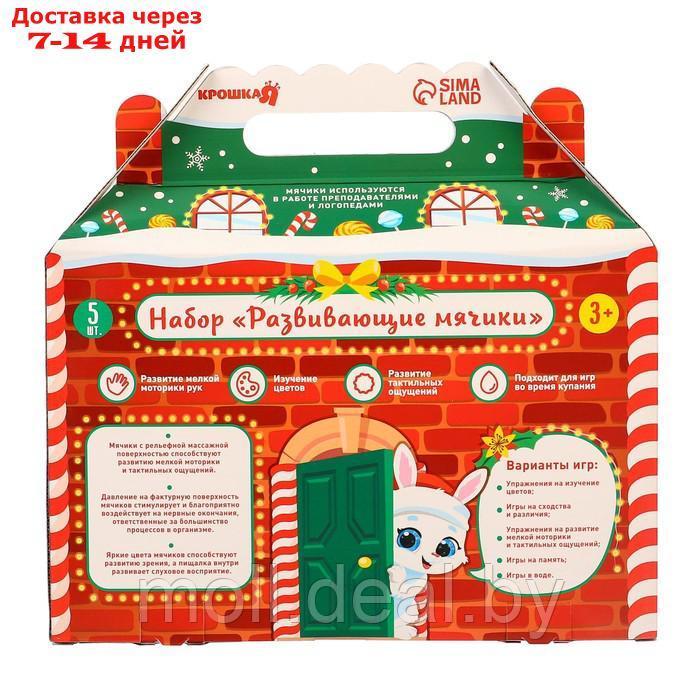 Подарочный набор развивающих тактильных мячиков "Праздничный домик", 5 шт., новогодняя упаковка - фото 2 - id-p227095508