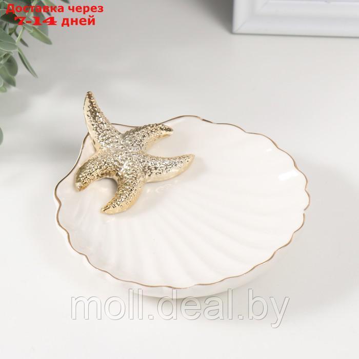 Сувенир керамика подставка "Морская звезда на ракушке" белый с золотом 13х12,5х2,5 см - фото 2 - id-p227080816