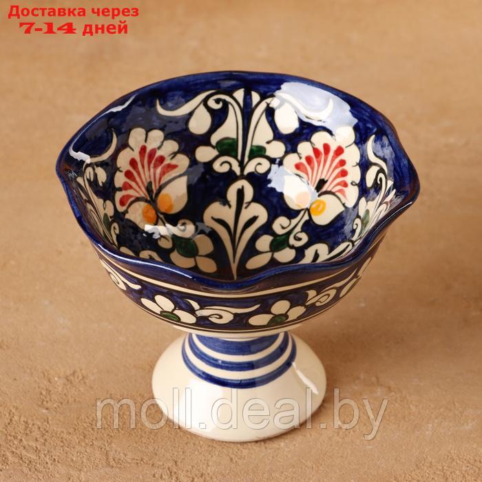 Конфетница Риштанская Керамика "Цветы", синяя 14 см, - фото 2 - id-p227076842
