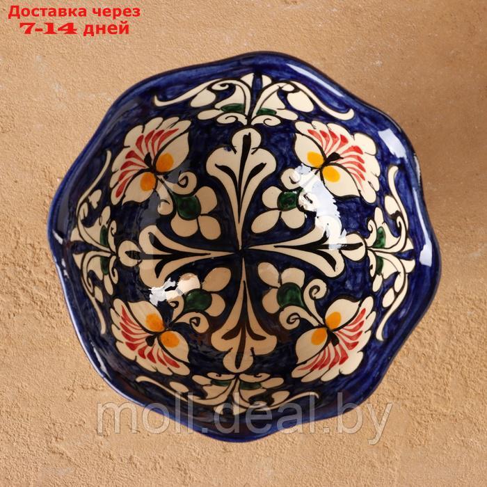 Конфетница Риштанская Керамика "Цветы", синяя 14 см, - фото 3 - id-p227076842