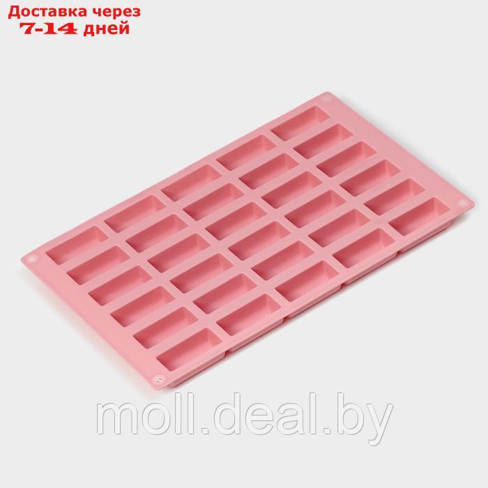 Форма для шоколада Доляна "Батончик", силикон, 28×17,5×2 см, 30 ячеек (4,3×1,7см), цвет розовый - фото 4 - id-p227076846